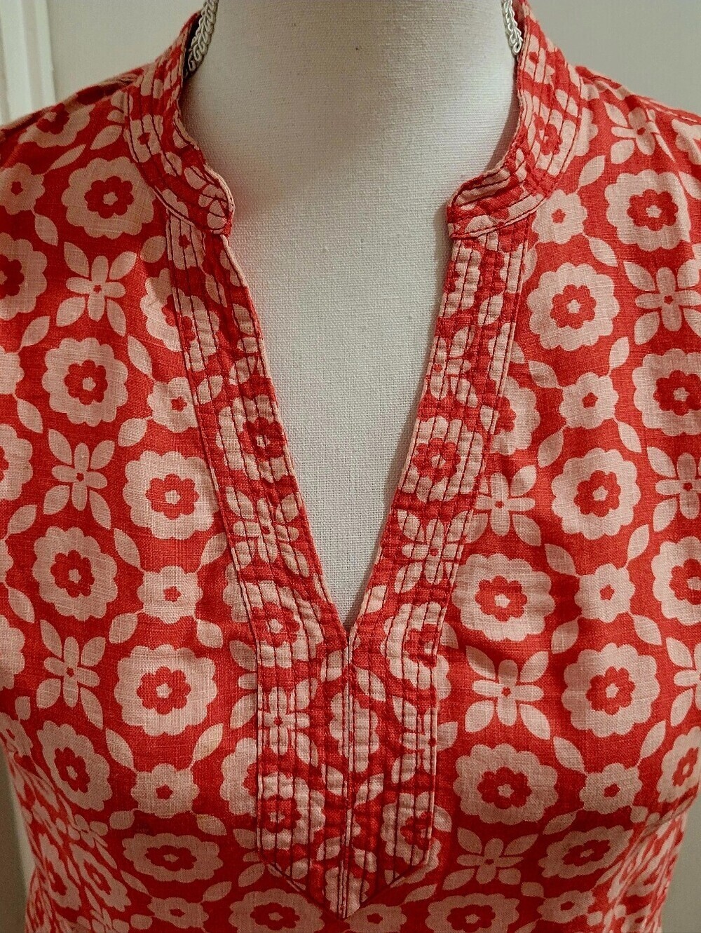 Boden 100% Linen Orange & Cream Sleeveless Floral Mini Dress | Size 6P - Picture 6 of 10